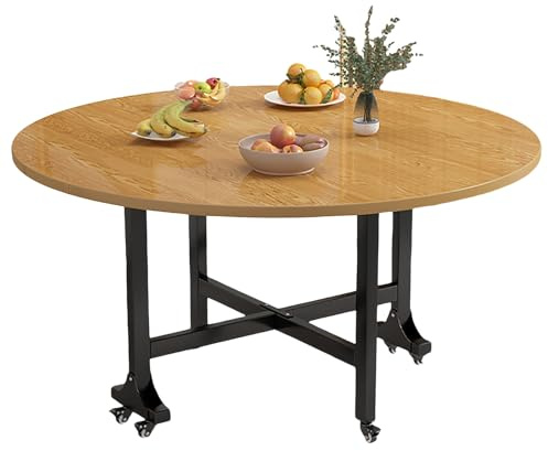 Table console fine et portable ronde avec roulettes – Table extensible multifonction pour petits espaces Finition noyer Parfaite pour le salon et la salle à manger