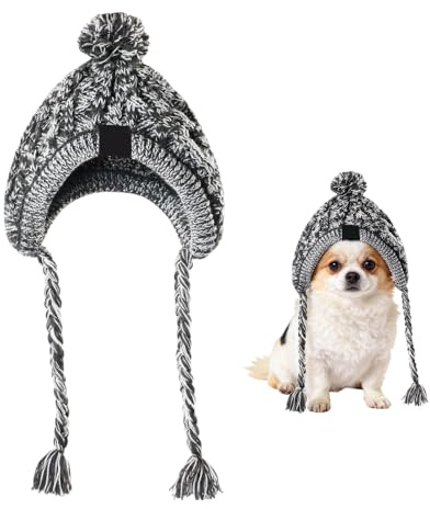 Cappello per Cani Invernale, Caldo Berretto per Cane in Lana Lavorata a Maglia con Fori per le Orecchie e Treccia Lunga, Cappelli per Animali Domestici per Cuccioli di Piccola e Media Taglia