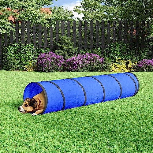 LoogCape Hundtunnel blå Ø 40 x 200 cm polyester utomhus inomhus lektält kryptunnel gömd leksak för hundar katter kanin baby barnkammare trädgård
