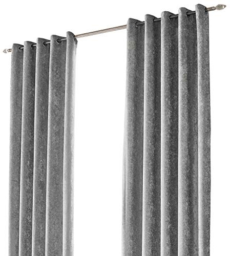 Sienna Crushed Velvet Curtain Eyelet Ring Top Pair of Fully Lined Curtains, Soft Luxurious Silver Grey Insulated Curtains Window Treatment 2 Panel, 90 x 90