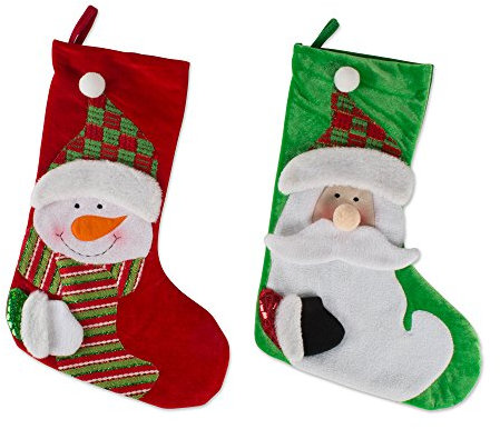 DII Decorative Christmas Family Stocking Set Holiday Décor with Hanging Loop, 21x5, Felt Applique Santa & Snowman, 2 Piece