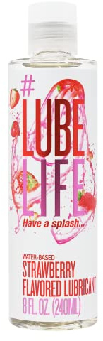 Lube Life Lubrifiant à base d'eau aromatisé à la fraise, lubrifiant personnel pour hommes, femmes et couples, fabriqué sans sucre ajouté, 8 Fl Oz