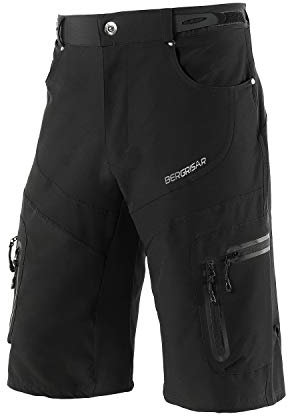 BERGRISAR Pantalones Cortos de Ciclismo Hombre Culotte para MTB y Bicicletas de montaña, Bolsillos con Cremallera, Resistente al Agua, Transpirables 1806BG, Negro, Large