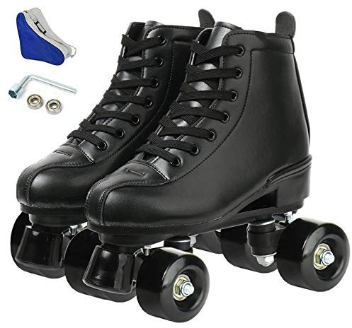XUDREZ Roller Skates Double Row Skates Adjustable High-top Women Men RollerSkates Adult Roller Derby Skates for Indoor Outdoor (Black black wheel,39=UK:6.5)