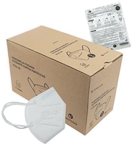 Mooncare Mascarillas FFP2 Certificada/Homologada CE, Pack 100/50 Unidades, Talla para Adulto, 5 Capas, Eficacia Filtración > 94% (Blanco)