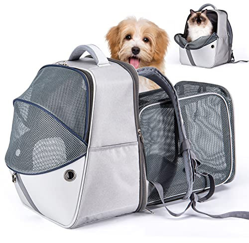Uiter Katzenrucksack Hunderucksack, erweiterbar atmungsaktiv Mesh Katze Rucksack Träger für kleine Katzen Hunde, belüftete Design Haustier Rucksack Tasche für Reisen Camping im Freien verwenden