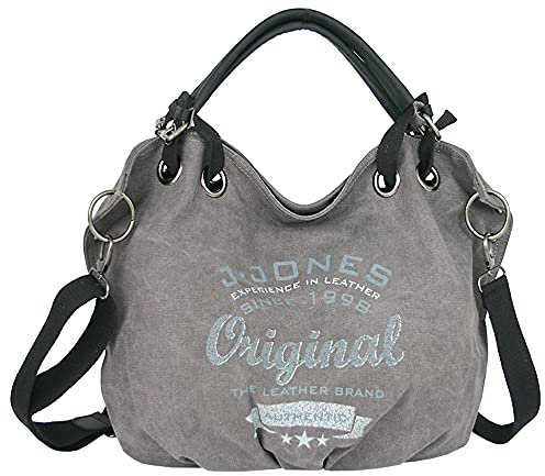 JENNIFER JONES - Große Damen Handtasche aus Canvas und Echtleder - Vintage Look - Casual Schultertasche - Umhängetasche