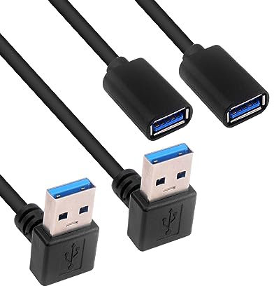BRIEFCEC Cable Alargador USB 3.0 Alta Velocidad Macho a Hembra Extension Cable de 90 Ángulo Adaptador Conector (Ángulo Arriba, Negro, 30cm, 2Pack)