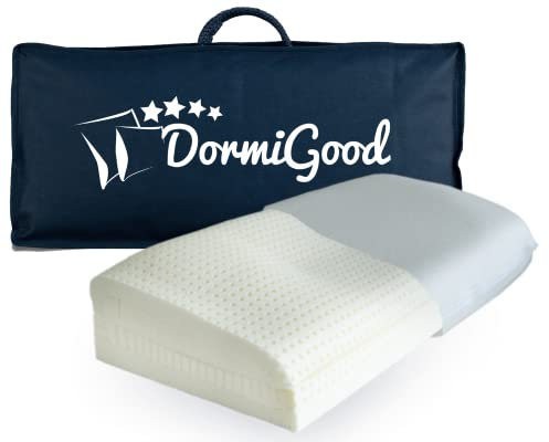 DormiGood Premium Latex Kissen 62x30 bis 12,5 cm höhenverstellbar - Made in Germany - Orthopädisches Nackenstützkissen - Talalay Naturlatex Kissen mit atmungsaktivem Tencel Lyocell Bezug
