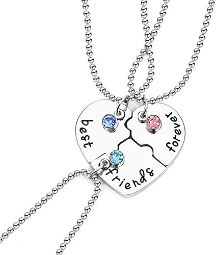 Catena dell’Amicizia Sorelle Collana Set Pendente Forma di Cuore Diviso in Tre Pezzi Colore Argento con Incisione Best Friend Forever Bellissimo Regalo per Amici