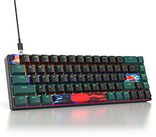 SOLIDEE tastiera da gioco meccanica al 65%,68 tasti con interruttori rossi lineari,tastiera meccanica cablata con retroilluminazione LED,tastiera ergonomica compatta luce mista(68 Black-Green)