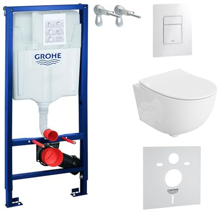 Lavita Élément mural Solido + WC suspendu Brava blanc sans bord + abattant de WC avec système d'abaissement automatique blanc brillant bouton kit complet encastré réservoir de chasse WC complet