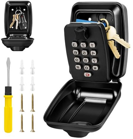 Key Safe Wall Mounted Police Approved,Key Lock Box Outdoor,Large Key Lock Box with Resettable 12-Digit Code Key Safe Box with Weatherproof Cover for Outside Home Garage Office & School