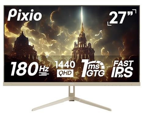 Pixio PX278 Wave Beige 27 inch 180Hz Refresh Rate Quad HD 1440p Resolution AMD FreeSync Fast IPS Panel 1ms GTG Response Time Built-in Speakers Gaming Monitor