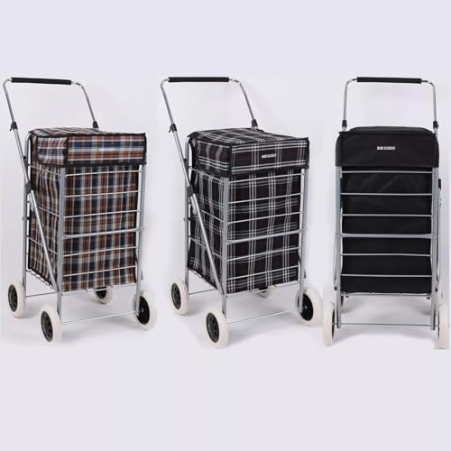 4-Wheel Folding Shopping Trolley Cart - Large 60L Capacity Bag with Adjustable Handle, Premium Lightweight Design (Pattern (Random))