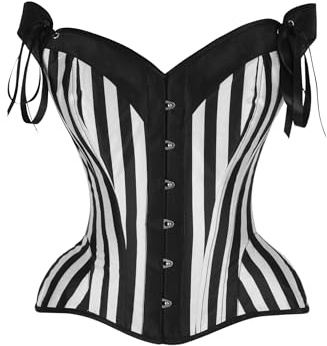 Top Drawer Black/White Striped Steel Boned Corset w/Straps (XLarge)