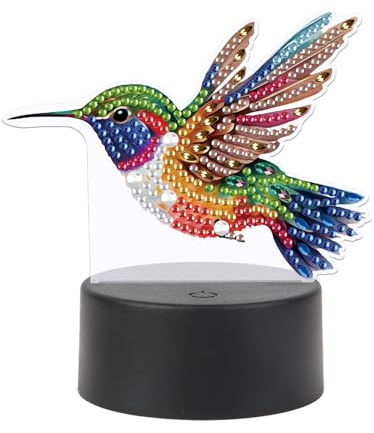 SHEGZHUC Diamond Painting Lampe de chevet tactile colibri oiseau été oiseau LED lampe de table veilleuse prise USB lampe LED mosaïque diamant peinture art cadeau ornements table chambre décoration
