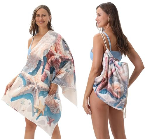 Gogola Toalla de Playa de 80 x 160 cm con Función de Mochila, Toalla de Microfibra Ultrasuave con Motivos Marinos, Perfecta para Playa, Piscina