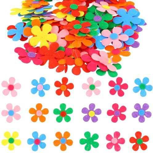 100 Pezzi Feltri Fiori di Tessuto, Fiori in Feltro per Decorazioni, Fiori di Feltro Fatti a Mano, Abbellimenti per Artigianato,per Jeans, Camicie E Ricami Fai da Te（Colori Assortiti）