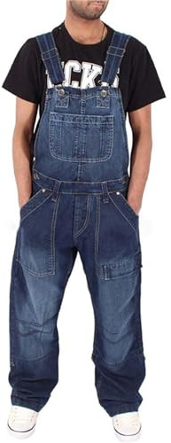 Denim Dungarees for Men Loose Fit Bib and Brace Overall Mens Dungarees Stretch Jean Rompers Cowboy Cargo Trousers Unisex Suspender Jeans Jumpsuits