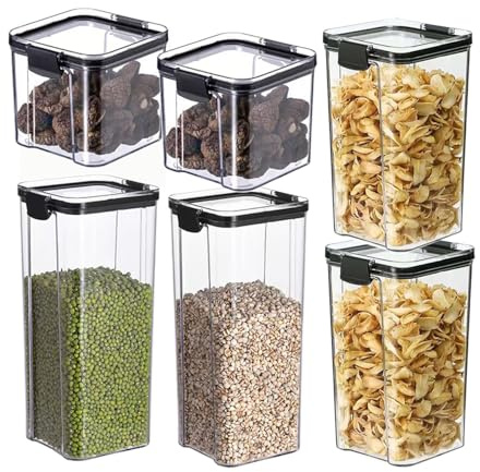 Hylruu Storage Containers Set of 6,1800ml &1300ml&950ml Plastic Airtight Food Storage Containers with Lids, Storage Jars for Storing Pasta, Rice, Rlour, Dog, Cat, Cereal Dispenser Kitchen Organiser