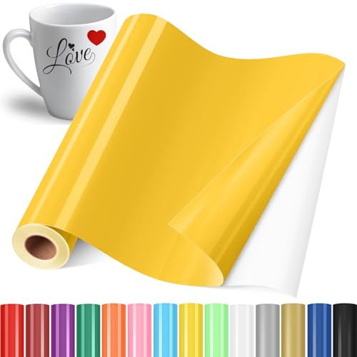 YAFLC Vinyle Adhésif Jaune, 30.5x400cm Rouleau de Vinyl Permanent, Film Autocollant pour Tasses, Verre, Céramique, Cadeaux de Bricolage, Noël