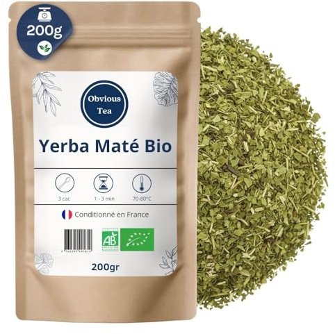 Thé Maté Vert Bio en Vrac - Thé Vegan en Vrac, 100% Naturel, Sans OGM, Agriculture Biologique - Yerba Maté - Conditionné en France - Sachet 200 gr (100 Tasses)