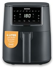 Severin Heißluftfritteuse, Single, Fritteuse für Kochen ohne Fett, Touch-Display, 8 Automatik-Programme, vielseitige Zubereitung, Warmhaltefunktion, 4L, 1300W, schwarz, FryLight, FR 2461