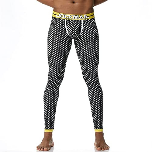 JOCKMAIL Herren Thermounterhose Lang Thermo Unterhosen Herren Baumwolle Leggings mit U-Beutel für Herbst Winter (DE/NL/SE/PL, Alphanumerisch, L, Regular, Regular, 1108 Schwarz)