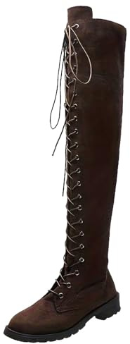 Genérico Botas Militares Mujer Altas Botas Mosqueteras Mujer Cordones Elegante Retro Punta Redonda Planas Bota Cierre De Cremallera Lateral Sólido Ajustado Tacón Grueso Salvaje Comodas Elasticas Bota
