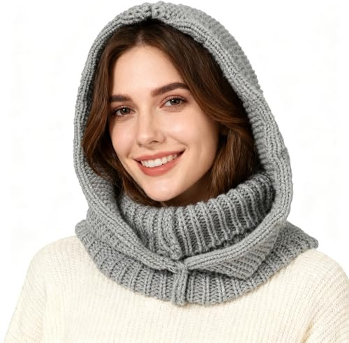 TAGVO Gorro de Punto para Mujer, Multifunción Gorro de Invierno de Moda Informal Elástico Cálido con Bufanda Larga, Balaclava Pasamontañas Térmico para Esquí Senderismo Correr Ciclismo Trabajando