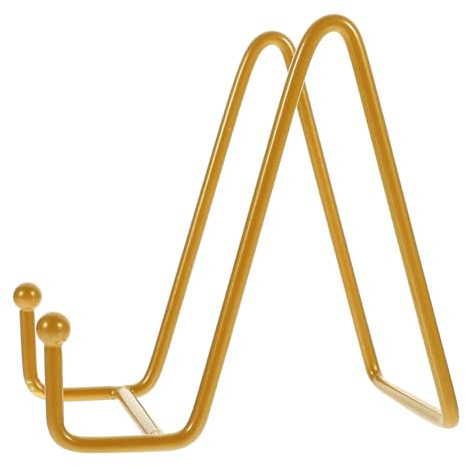 HAMPPLIES Supporto per Cornici in Ferro Oro Struttura Triangolare Stabile e Multifunzionale, Cavalletto da Tavolo Raffinato per Foto e Piatti, per caffè e Feste