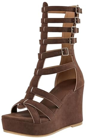 Sandalias Mujer Comodas Sandalias de cuña caladas para mujer, estilo verano. Zapatos de plataforma caña alta transpirables que aumentan la altura los dedos.