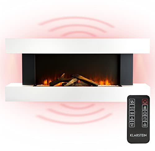 Klarstein Chauffage Cheminee Electrique Effet Flamme, Decorative Chauffante de 2000W, Télécommande et Minuterie, Fausse Cheminée a LED Murale a Poser