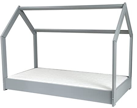 Kinderbett mit Matratze ECO Hausbett Einzelbett skandinavisches 160x80cm (Farbe: grau)