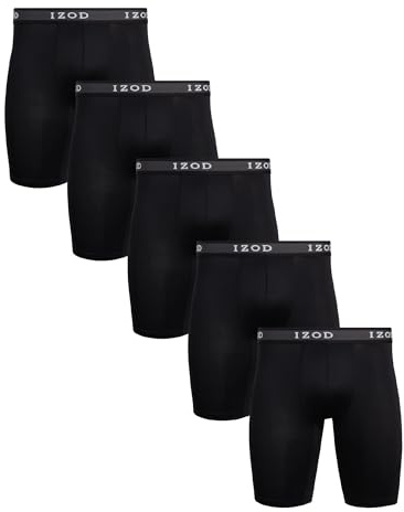 Izod Men's 5 Pack Performance Cycle Boxer Brief Underwear, Black/Black/Black/Black/Black, S