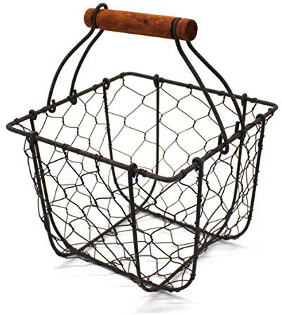 CVHOMEDECO. Chicken Wire Egg Basket Fruit Basket with Wooden Handle Primitives Vintage Gathering Basket. Rusty (Square)