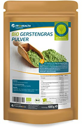 FP24 Health Gerstengras Pulver Bio 1000g - Laborgeprüft - 1kg Gerstengraspulver aus Bayern im Zippbeutel - Top Qualität