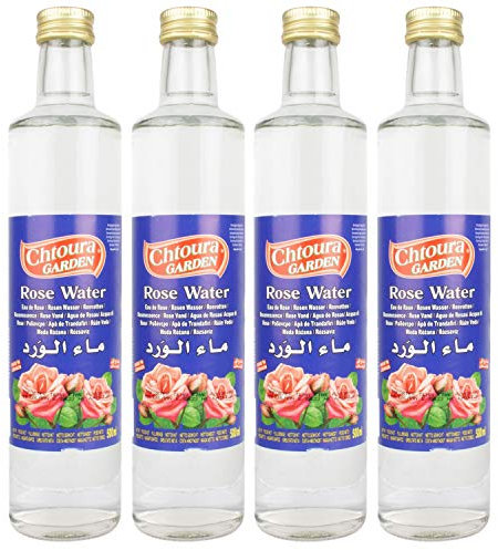Chtoura Garden - Orientalisches Rosenwasser ideal zum Backen und Kochen - Blütenwasser zur Aromatisierung von Süßspeisen, Backwaren und Getränken im 4er Set á 500 ml Glasflasche