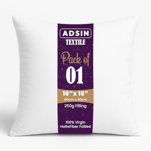 Set of 1-40cm x 40cm Luxury Hollowfibre New White Hollowfiber Cushion Pad Inner Stuffer Pillow Polyester Insert Square Hypoallergenic (Pack of 1 | 16 x 16)