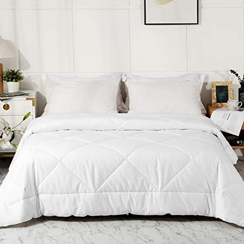 Leisurely Collection 2026 Premium Upgraded Non-Vacuum Bed Quilt All Seasons 100% Cotton Filled Comforter - Reversible Lightweight Soft Breathable Fluffy (Pure White, Twin)
