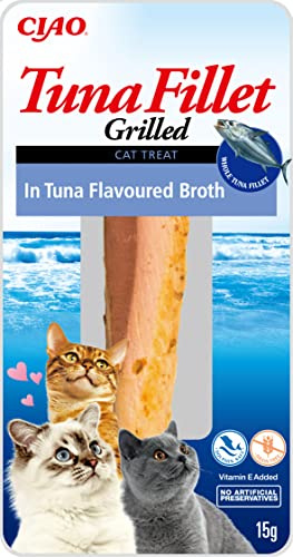 INABA Tuna Fillet Grilled - Friandises pour Chats en Filet de Thon - Bouillon Aromatisé au Thon - Snack pour Félins Grillé et Riche en Antioxydants - Nourriture pour Chats - 1 x 15g
