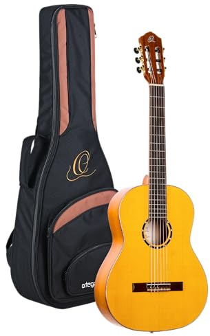 Ortega Guitars Family Series Pro - Guitarra de concierto flamenco 4/4 (pícea y ciprés, acabado brillante, incluye funda R170F)