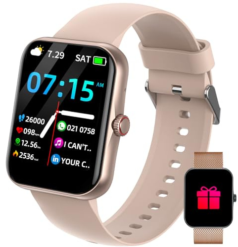 JUBUNRER Smartklocka för kvinnor män damer fitness tracker med 1,8 tum touch samtal SpO2 puls sömnmonitor stegräknare kalori IP68 vattentät jul fitnessklocka för iOS Android [2 remmar]