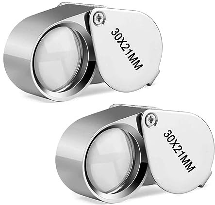 Juwelierlupe 30x, 2 Stück Faltbare Taschenlupe Zum Klappen Mit Griff - Eschenbach Mini Lupe Klappbar für Edelsteine, Diamanten, Pflanzen, Münzen