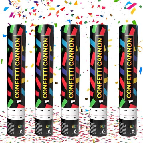 XPJBKC Biodegradable Confetti Cannons Large, Set of 5 Party Poppers Multi-Coloured Confetti, for Weddings, Parties, Baby Showers, Christmas, Birthday Parties - 30cm