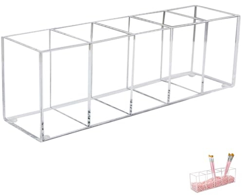 Operitacx Organisateur De Maquillage En Acrylique Transparent 5 Compartiments Boîte De Rangement Multifonction Pour Bureau Pinceaux Stylos Cosmétiques