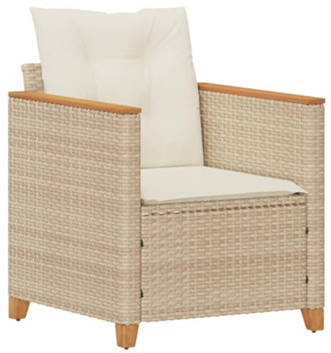 vidaXL Gartensessel, Gartenstuhl mit Kissen, Garten Stuhl Terrassenstuhl Stahlrahmen, Gartenmöbel Balkonstuhl Sessel, Beige Poly Rattan