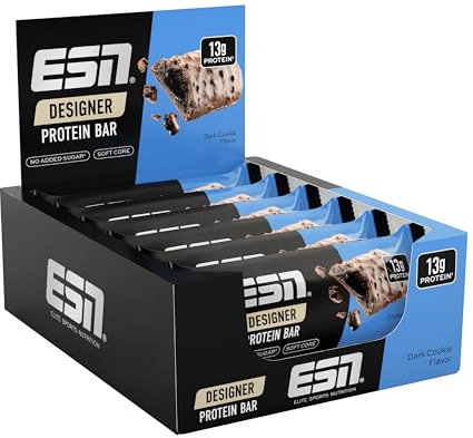 ESN Designer Bar Box, Dark Cookie, 12 x 45 g, der ideale Snack mit bis zu 14 g Protein pro Riegel - made in Germany