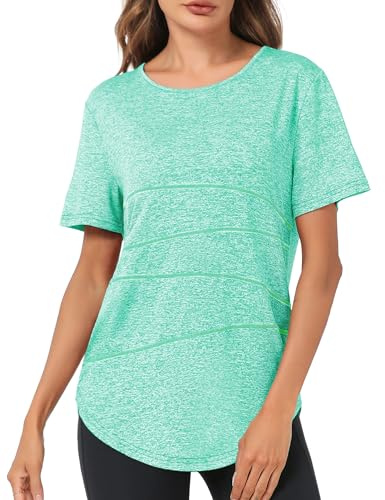 Terecey Maglietta Sportiva Donna Fitness Maglia Palestra Donna Asciugatura Rapida con Protezione UV T-Shirt Manica Corta per Jogging Running Yoga Corsa